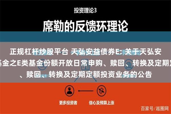 正规杠杆炒股平台 天弘安益债券E: 关于天弘安益债券型证券投资基金之E类基金份额开放日常申购、赎回、转换及定期定额投资业务的公告